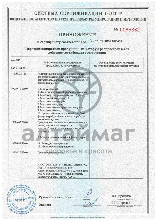 Сертификат на товар Массажер М-708 (акупунктурный валик, наполнитель ппу с памятью, 42*16,5*8) Массажер М-708 (акупунктурный валик, наполнитель ппу с памятью, 42*16,5*8) сертификат