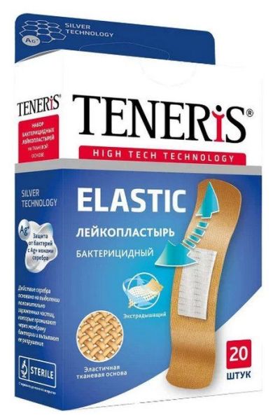 Лейкопластырь бактерицидный Teneris Elastic с ионами серебра на тканевой основе 20шт фотография