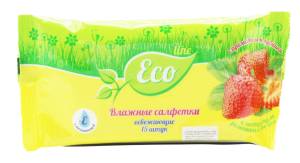 Салфетки влажные русалочка eco line освежающие (клубника) 15шт