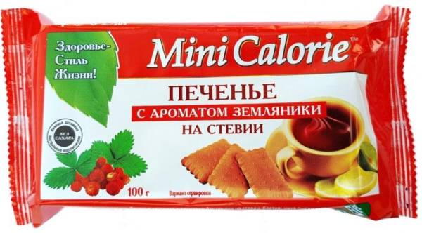 Печенье с ароматом земляники на стевии Mini Calorie 100г фотография