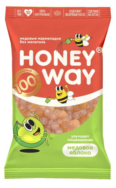 Мармеладки медовые без желатина Яблоко HoneyWay 75г фотография