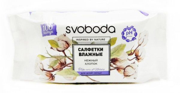 Изображение товара Салфетки Свобода влажные для всей семьи нежный хлопок 100шт Салфетки Свобода влажные для всей семьи нежный хлопок 100шт фотография