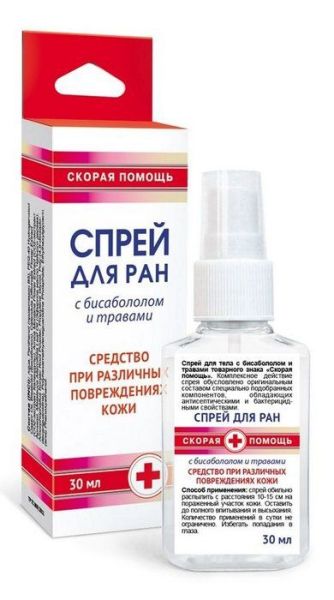 Изображение товара Скорая помощь спрей для ран антисептический с бисабололом, травами 30мл Скорая помощь спрей для ран антисептический с бисабололом, травами 30мл фотография
